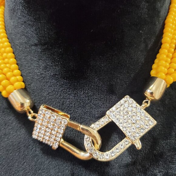 Nickel Free Women's Yellow Multilayer Round Beaded Fashion Jewelry Necklace - Picture 4 of 7